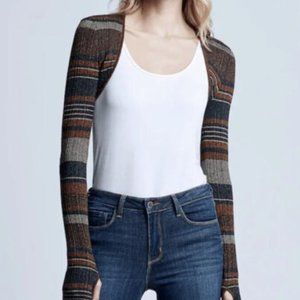 L'Agence Shrug Bolero: striped grey/brown/metallic, XS